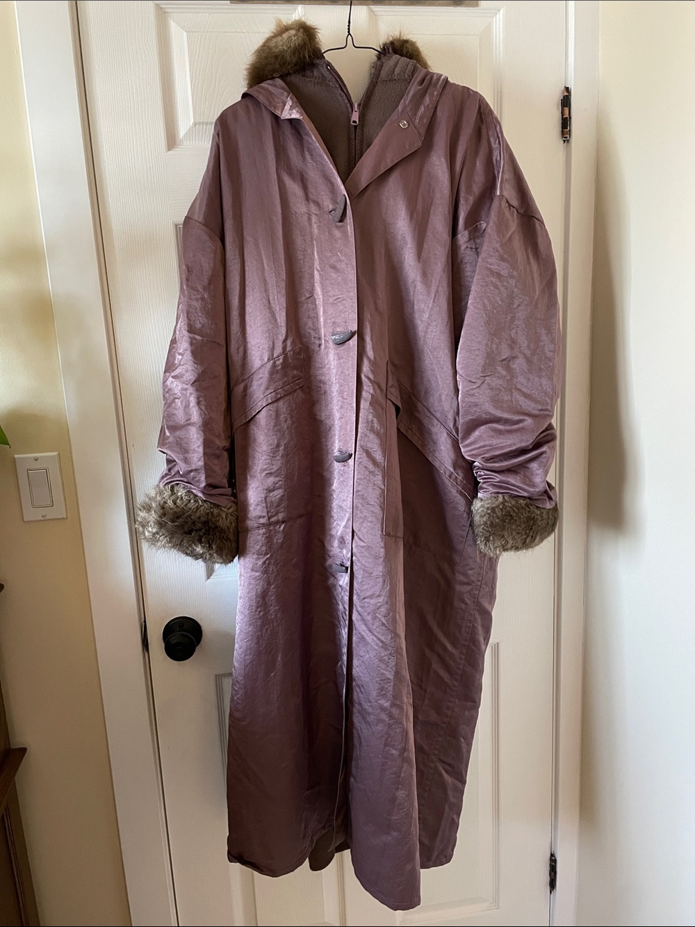 Vintage 1980s rose pink mauve taupe wool coat with outer layer